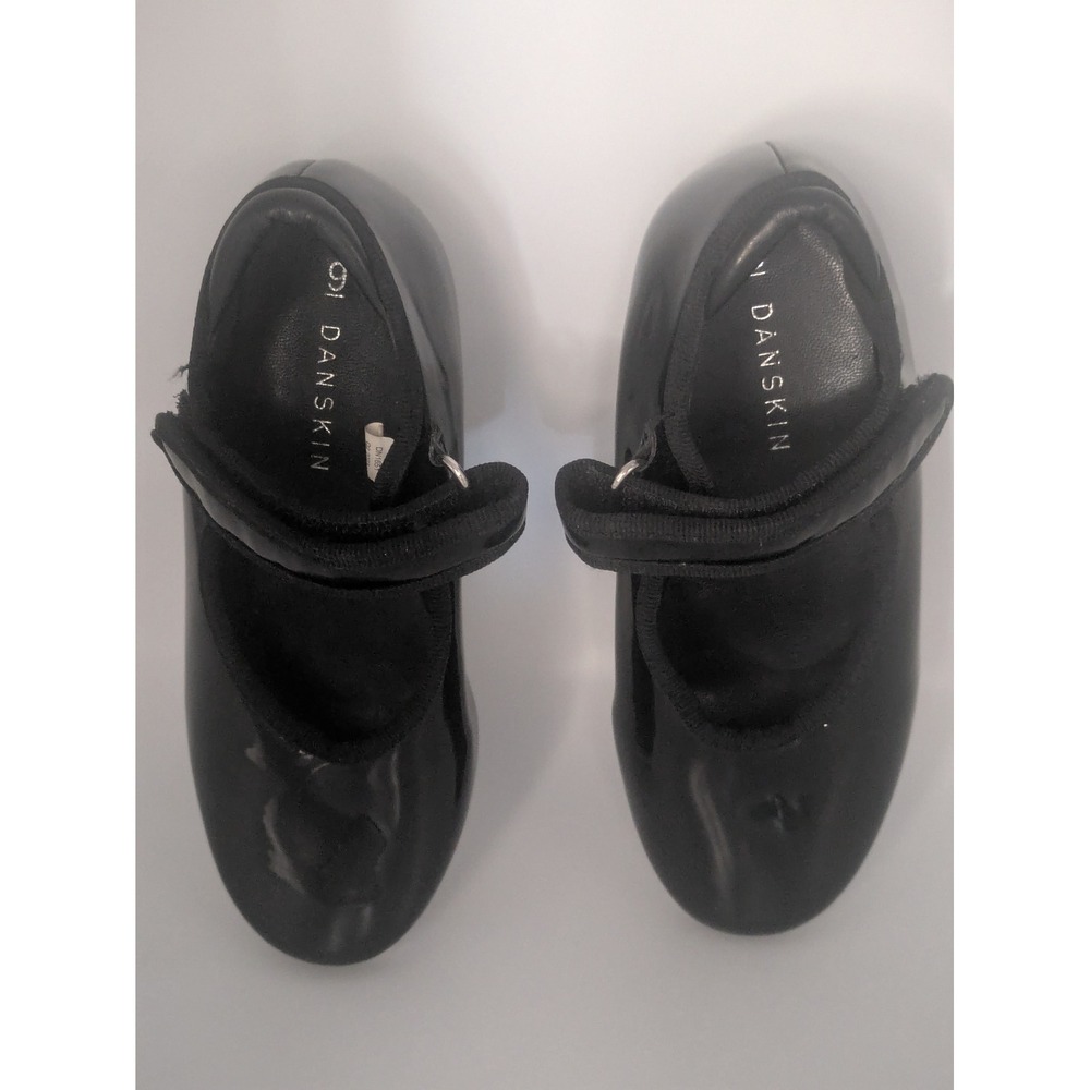 Danskin Girls Black Patent Tap Dance Shoes Mary Jane Hook Loop Strap Size 9 Kids